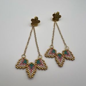Delicate Gold Floral Dangle Earrings - Cute Beaded Flower Earrings